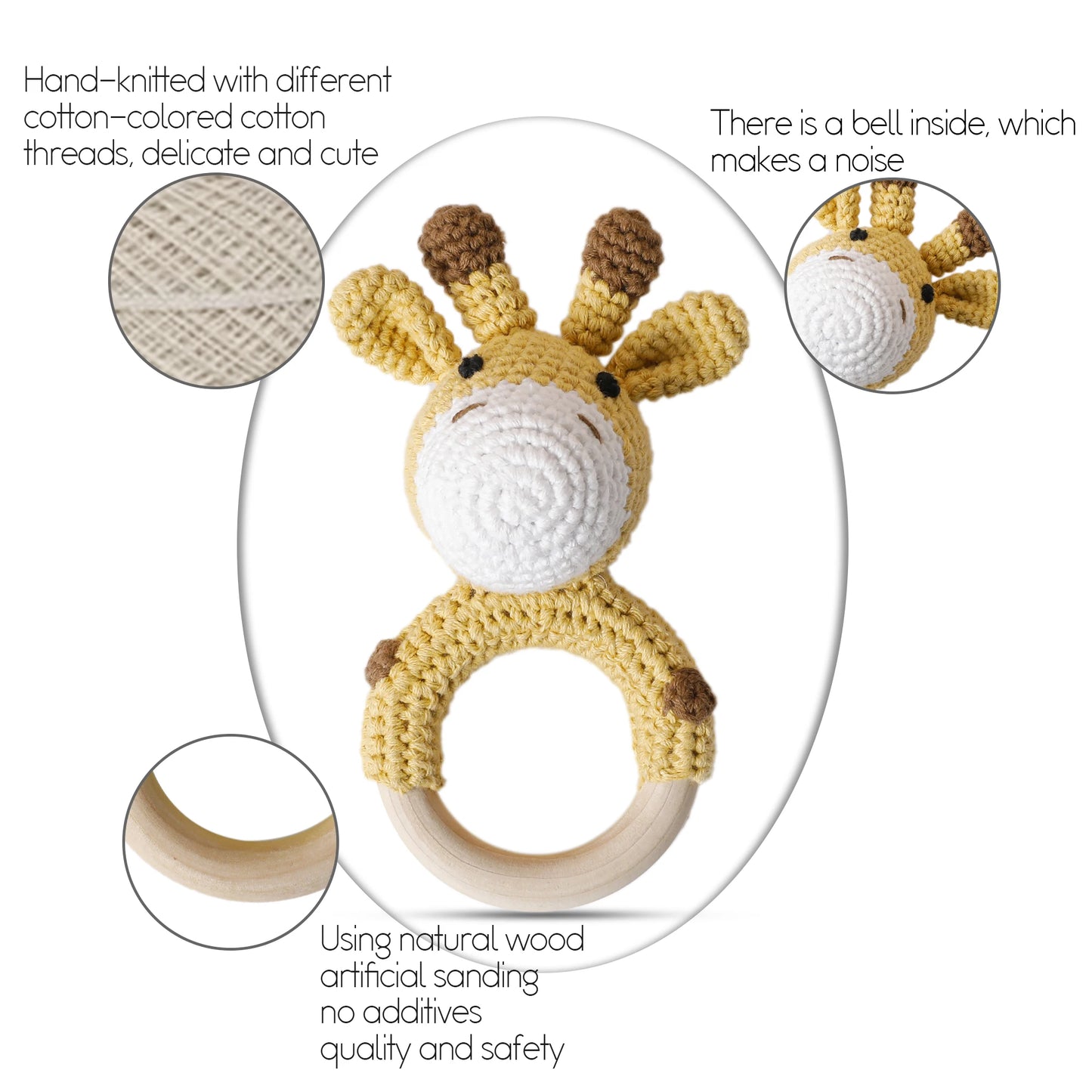 1pc Baby Wooden Rattle Toy Crochet Animal Giraffe Baby Teether Gym Music Rattle Ring Toys Newborn Pram Stroller Toy Baby Product