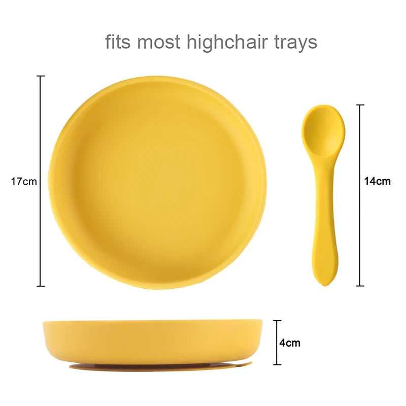 100%Food Grade Silicone Baby Feeding Plate Suction Tableware Spoon Waterproof Suction Bowl Kids Non-slip Children's Products