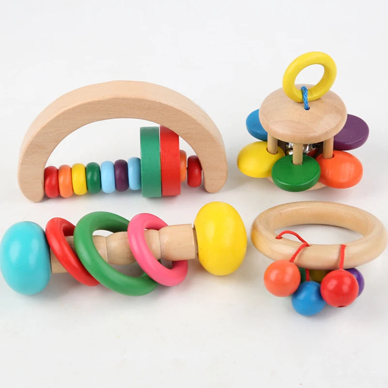 1pc Baby Toys Beech Wooden Rattle Hand Bells Toys Of Newbron Montessori Educational Toys Mobile Rattle Wooden Ring Baby Products