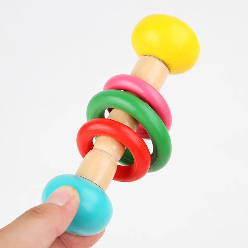 1pc Baby Toys Beech Wooden Rattle Hand Bells Toys Of Newbron Montessori Educational Toys Mobile Rattle Wooden Ring Baby Products