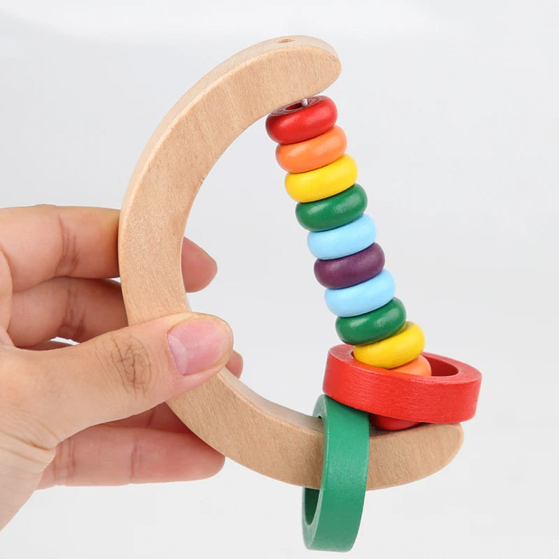 1pc Baby Toys Beech Wooden Rattle Hand Bells Toys Of Newbron Montessori Educational Toys Mobile Rattle Wooden Ring Baby Products