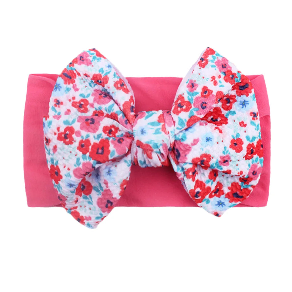 New Kids Printed Big Bow Nylon Headband Soft Elastic Hair Accessories Baby Bow Print Head Cover Bandana Newborn Baby Products