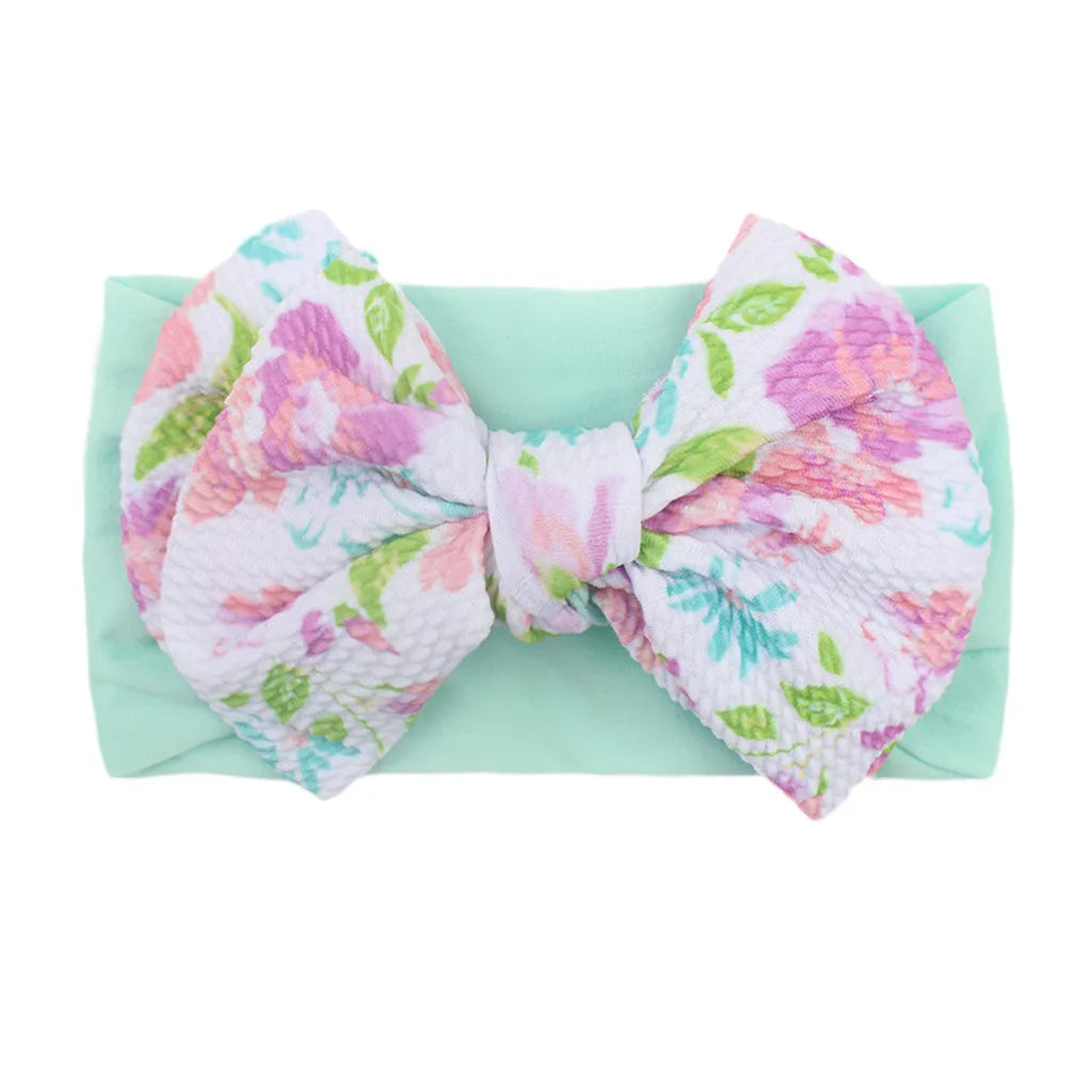 New Kids Printed Big Bow Nylon Headband Soft Elastic Hair Accessories Baby Bow Print Head Cover Bandana Newborn Baby Products