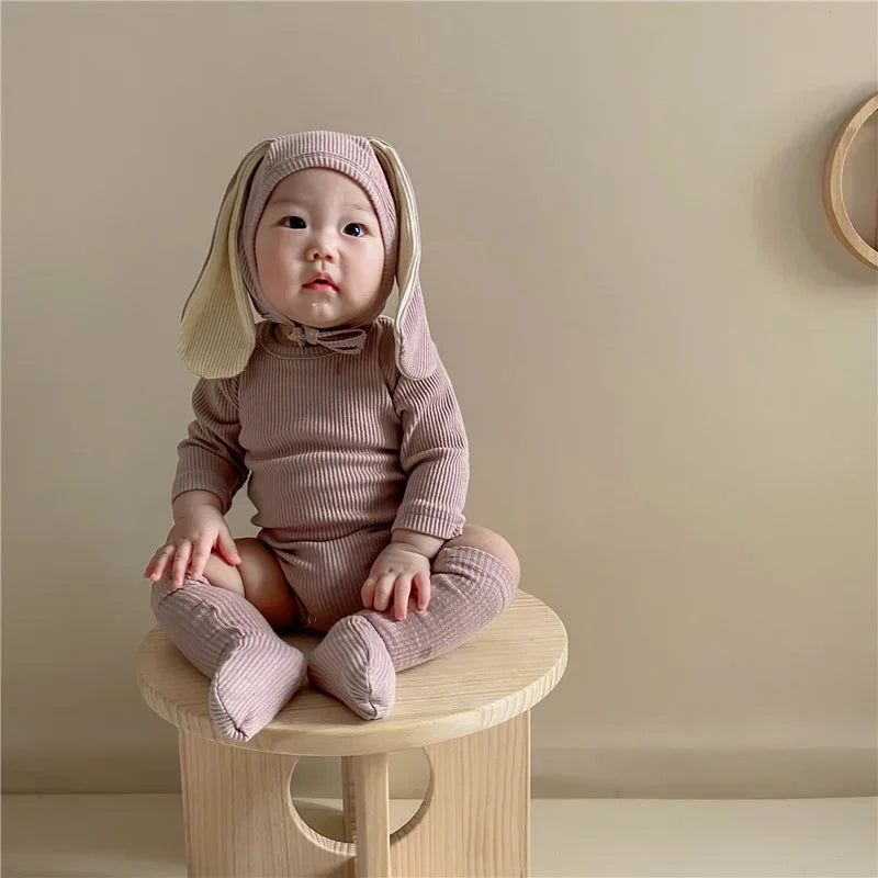 2024 Newborn Infant Baby Boy Girl Bunny Hooded Rabbit Ear Jumpsuit Clothes Plush Tail Baby Clothes Newborn Infant Romper EY08172