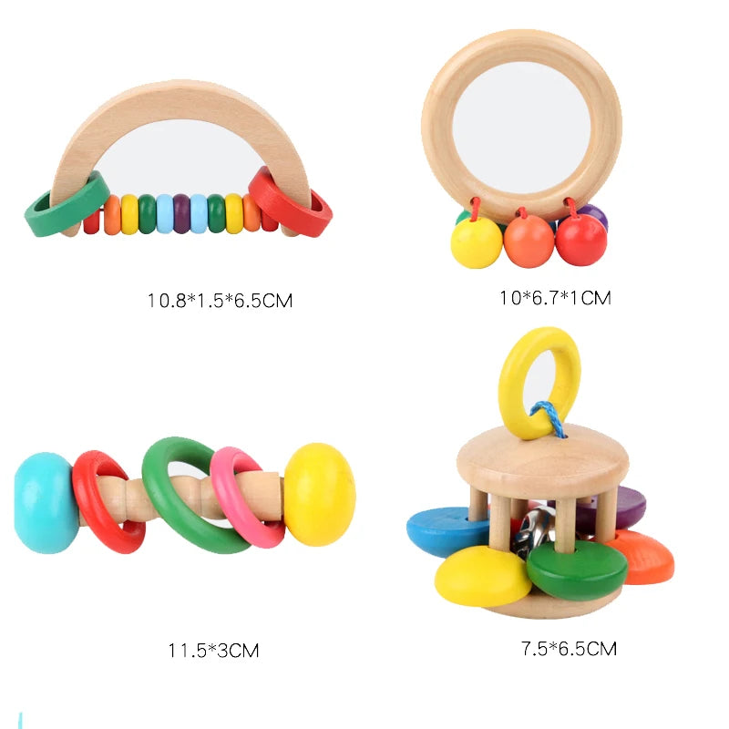 1pc Baby Toys Beech Wooden Rattle Hand Bells Toys Of Newbron Montessori Educational Toys Mobile Rattle Wooden Ring Baby Products