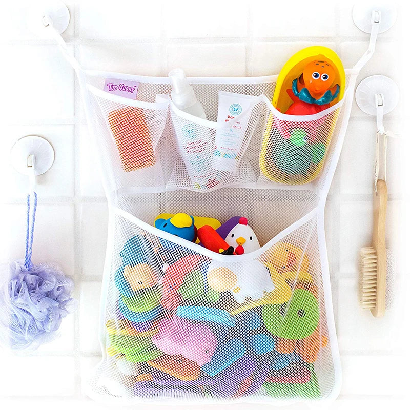 Baby Mesh Net Game Bag Multifunction Bath Toy Organizer Bathroom Shower Products Drying Storage Strong Suction Cups with Hooks