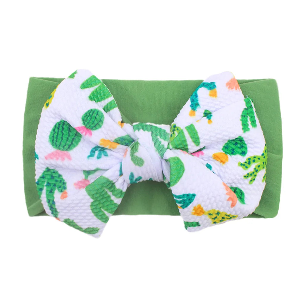 New Kids Printed Big Bow Nylon Headband Soft Elastic Hair Accessories Baby Bow Print Head Cover Bandana Newborn Baby Products